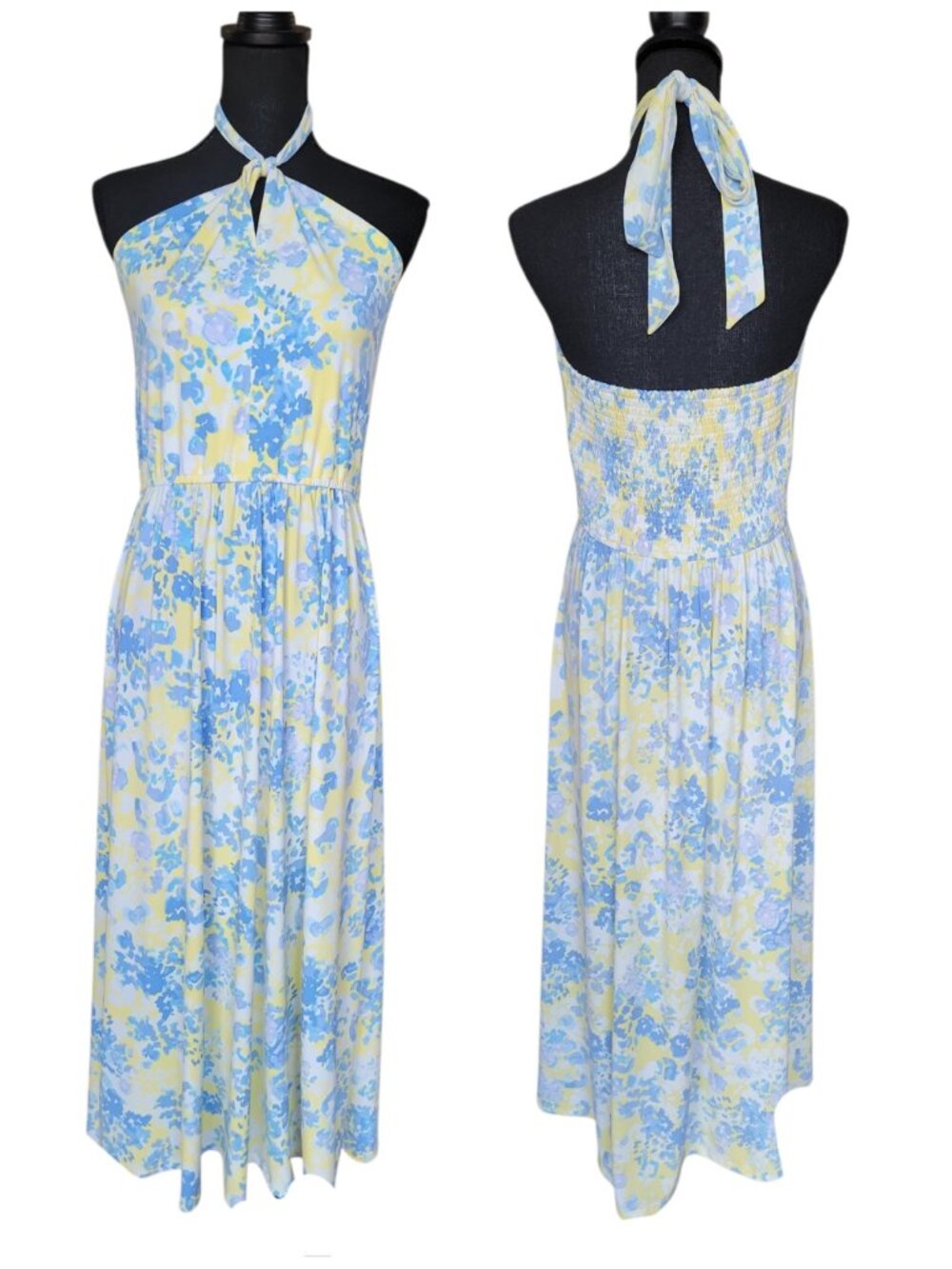 Jason Wu Allover Printed Regular Halter Maxi Dress Soft Yellow Women's Size S